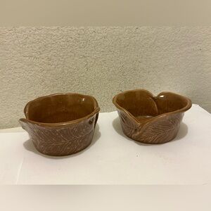 Vintage Portugal Pottery Stoneware Cabbage Leave Serving Bowl set of 2